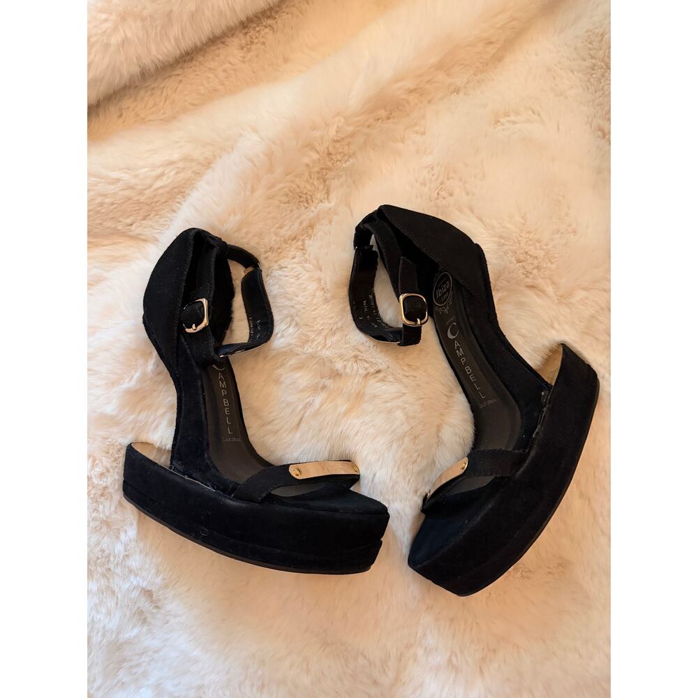 Jeffrey Campbell 'Ibiza Last' Huvr Suede/Gold Platform Heelless Heel US 8